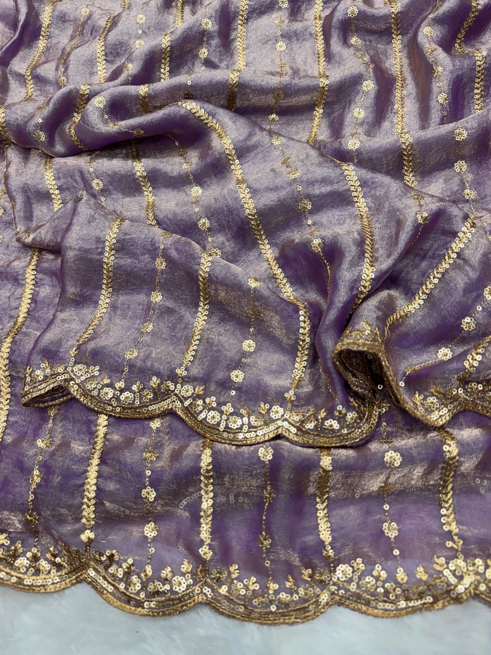 Wedding Wear Space Silk Sequence Work Saree Blouse