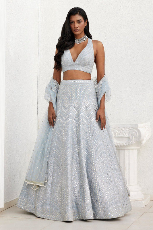 Sky Color Georgette Embroidered Lehenga Choli