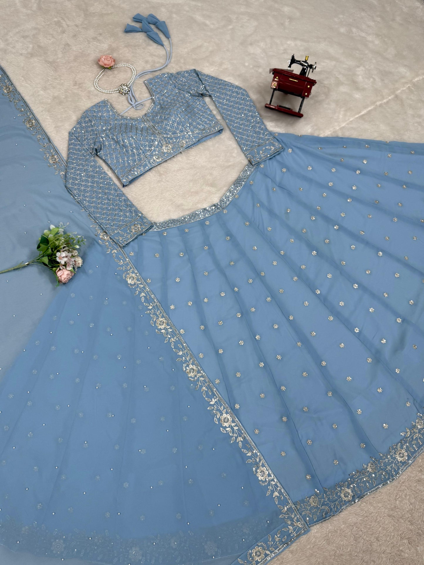 Sky Blue Color Georgette Lehenga Choli