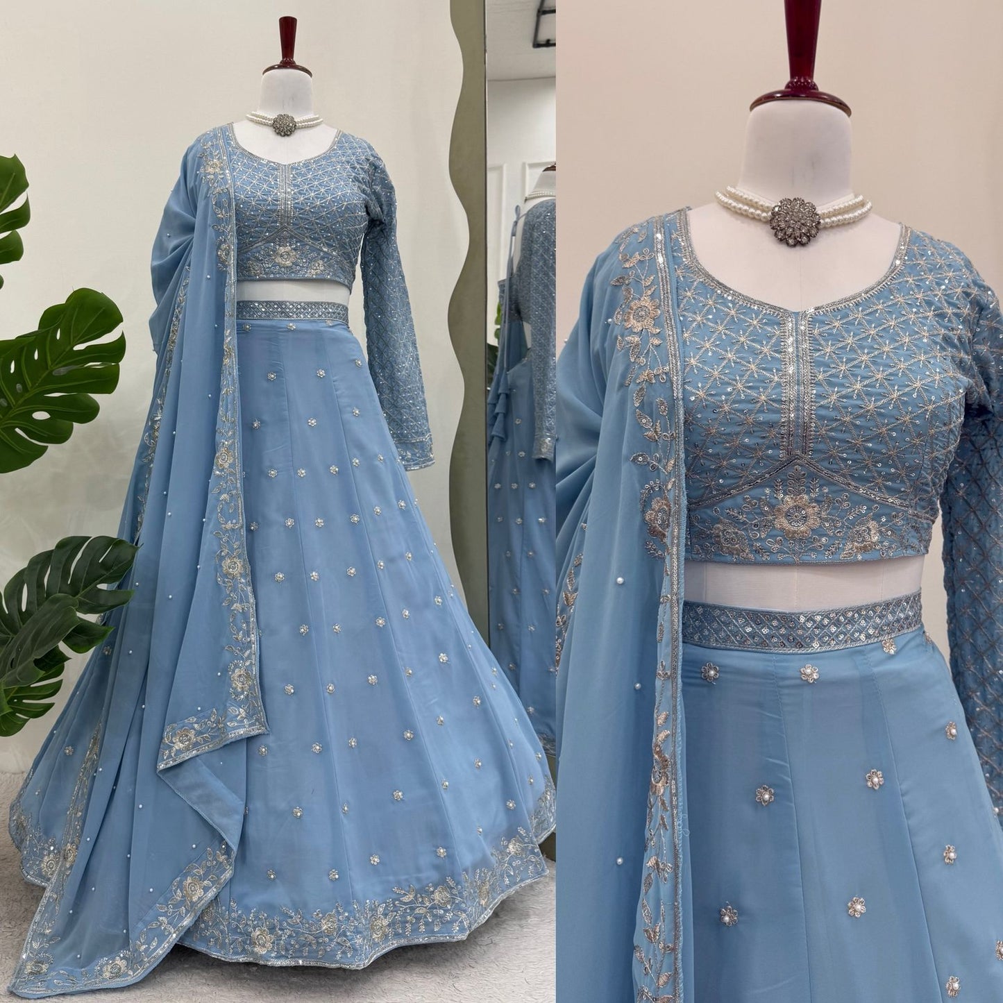 Sky Blue Color Georgette Lehenga Choli
