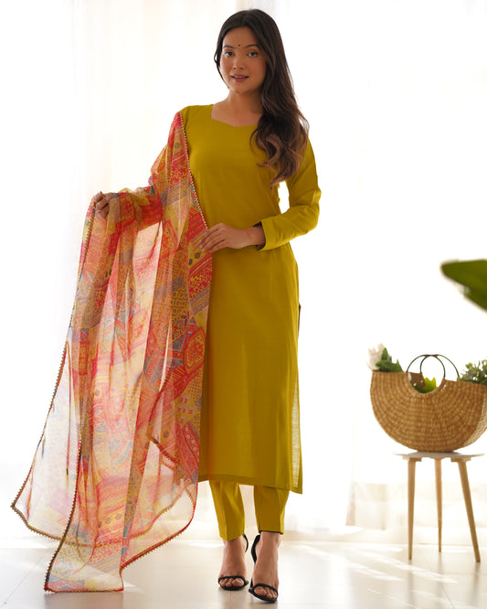 Summer Wear Cool Soft Viscose Fabric Straight Cut Kurta Pant Dupatta Set