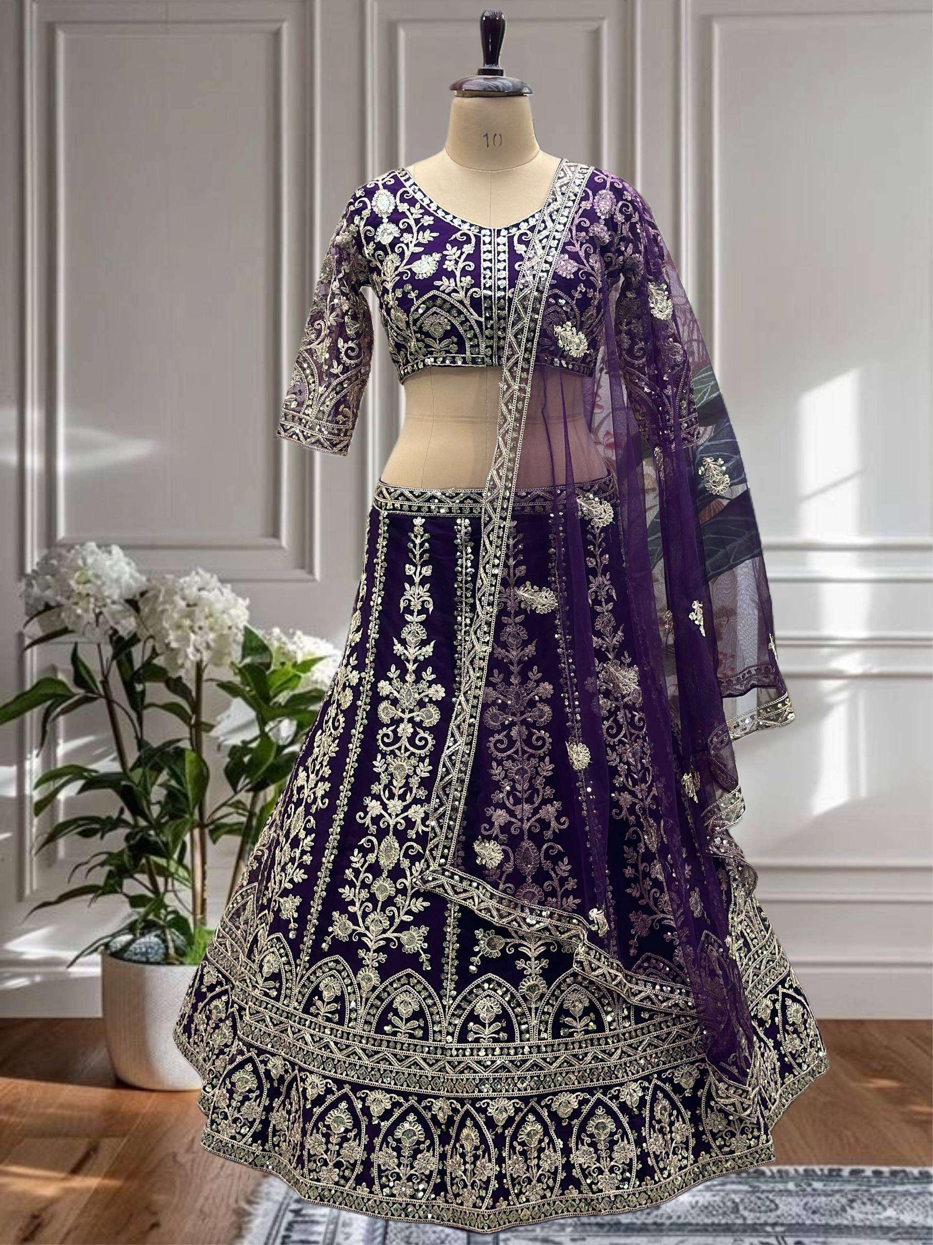 Purple Oodni Boutique Lehenga Online Shopping Bridal Lehenga In
