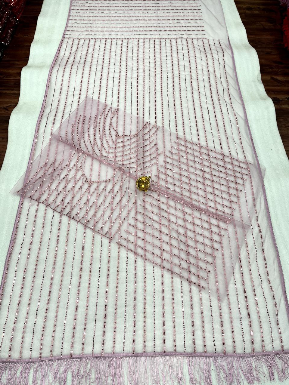 Onion Color Soft Net Sequence Work Saree