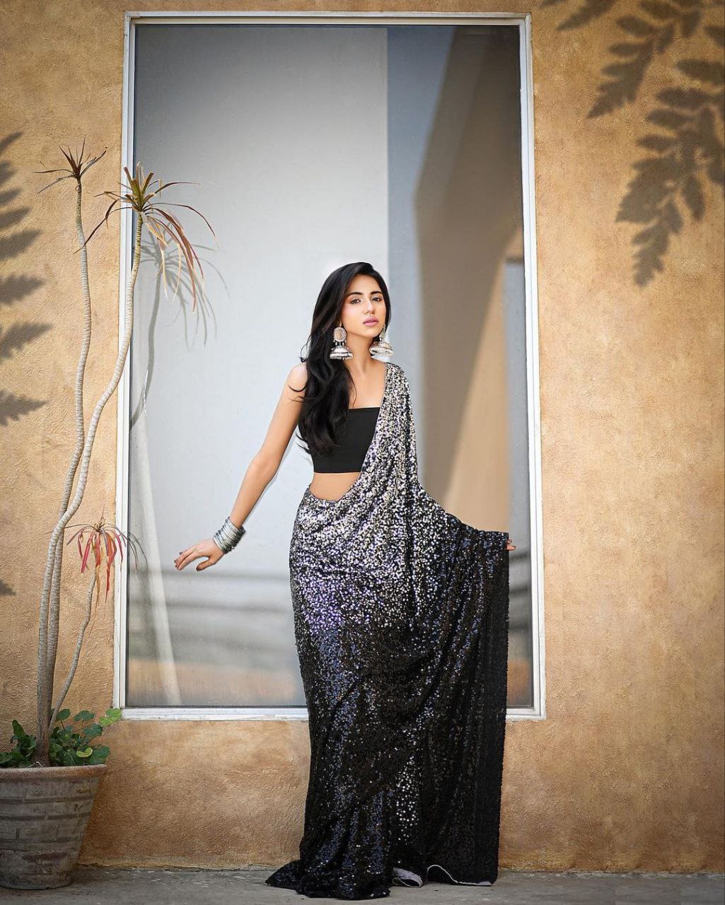 Sparkling Black Georgette 5mm Sequence Work Designer Saree Blouse