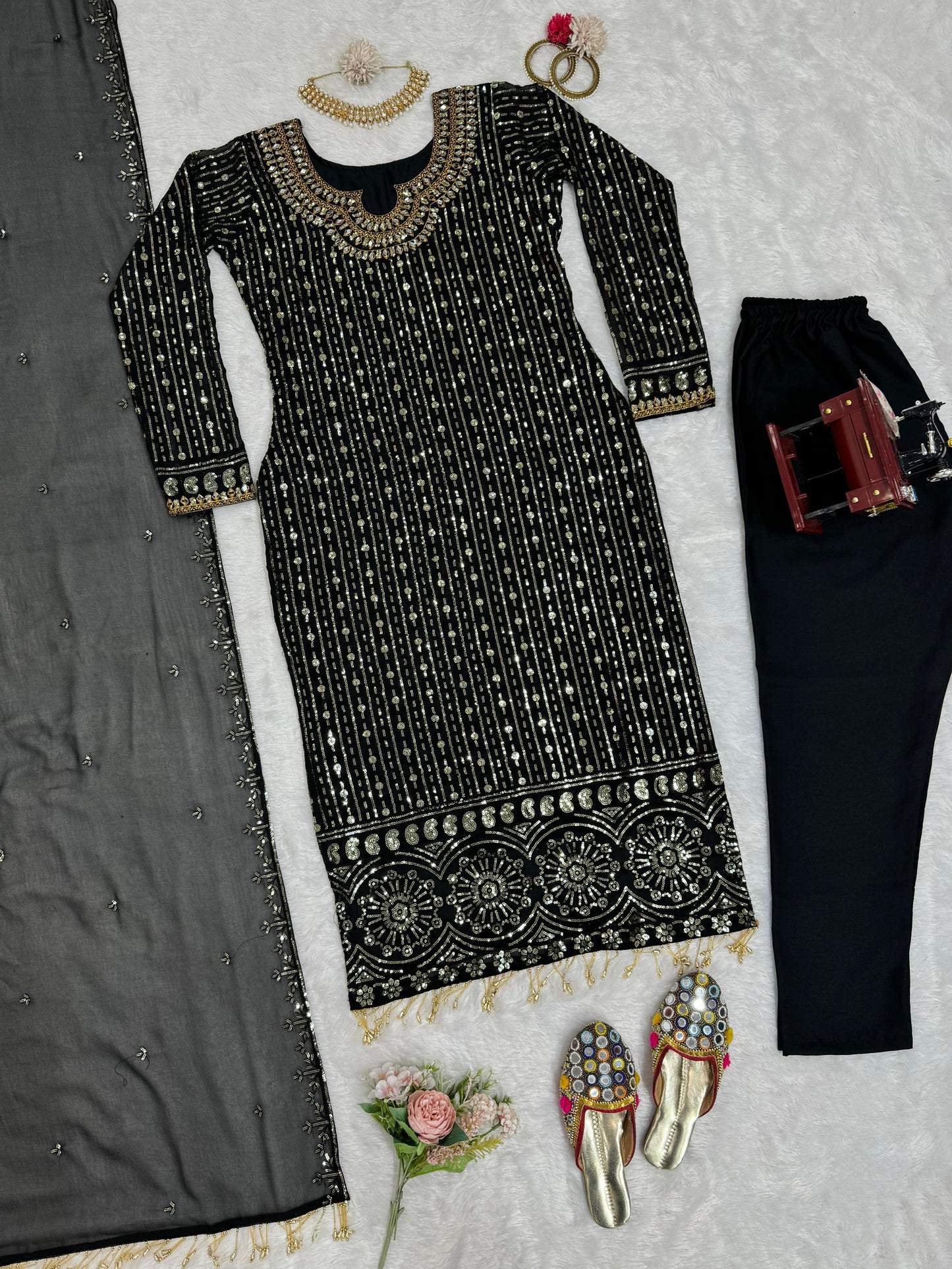 Black Georgette Heavy Work Full Stitched Salwar Suit