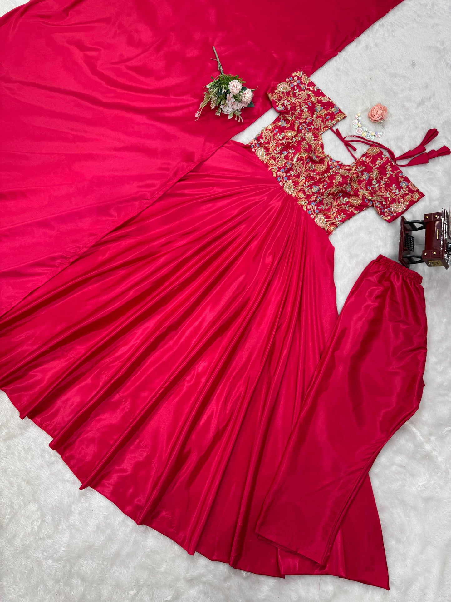 Navy Blue and Pink Color Crep Silk Long Stitched Anarkali Suit