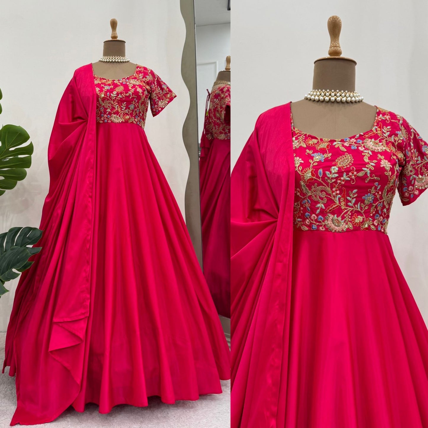 Navy Blue and Pink Color Crep Silk Long Stitched Anarkali Suit
