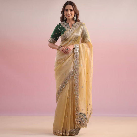 Party Wear Twill Net Embroidered Saree Blouse