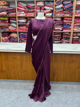 Load image into Gallery viewer, Wine Color Premiume Marble Velvet 1 Min Ready To Wear Saree
