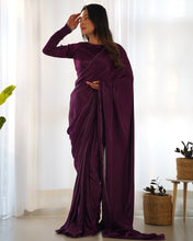 Load image into Gallery viewer, Wine Color Premiume Marble Velvet 1 Min Ready To Wear Saree
