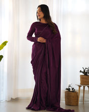 Load image into Gallery viewer, Wine Color Premiume Marble Velvet 1 Min Ready To Wear Saree
