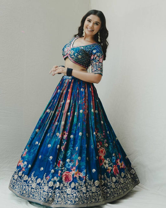 Wedding Wear Georgette Blue Color Lehenga Choli