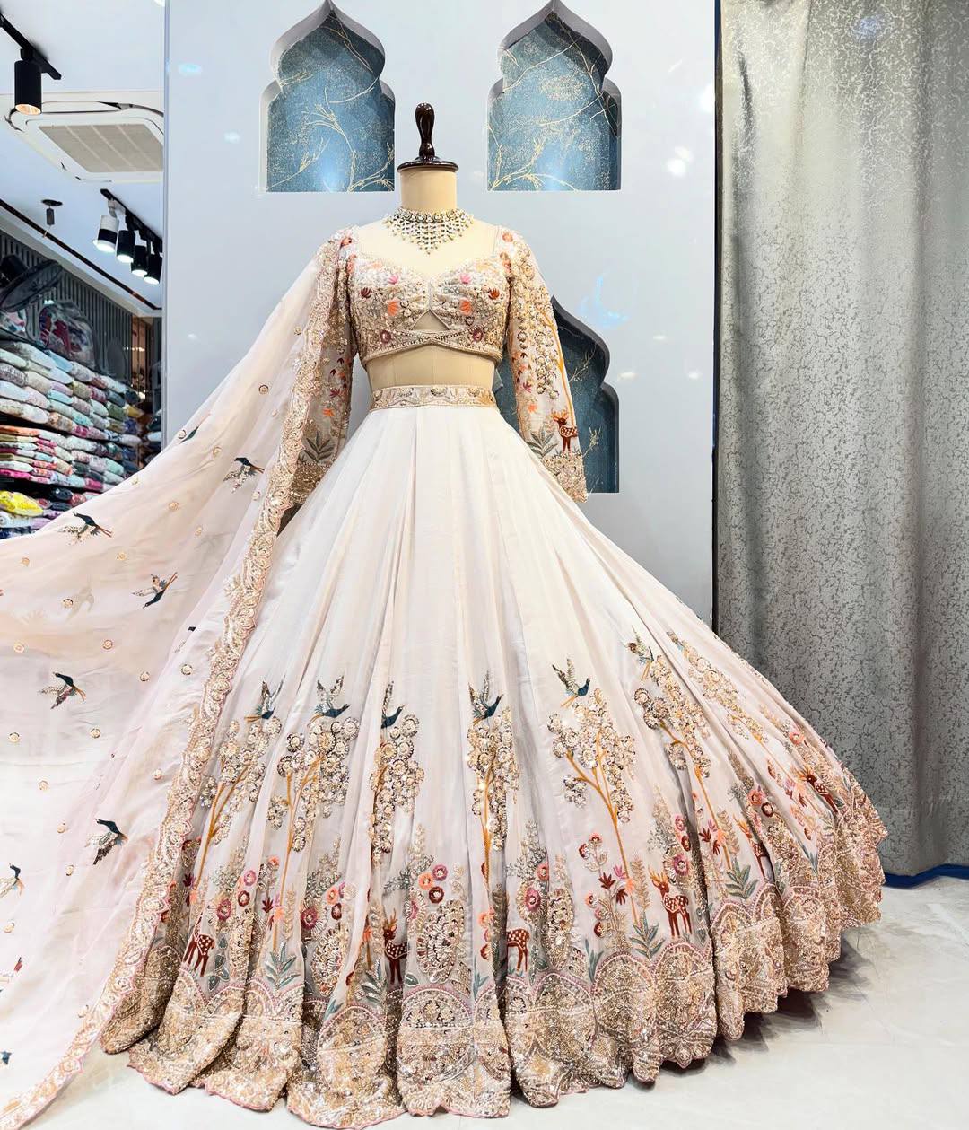Beige Faux Georgette Wedding Lehenga Choli