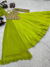 Load image into Gallery viewer, Designer Green Georgette Heavy Embroidered Full Stitched Gown
