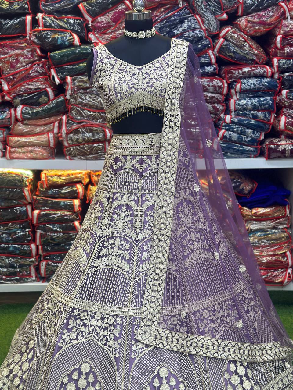 Light Purple Heavy Work Semi Stitched Lehenga Choli For Wedding