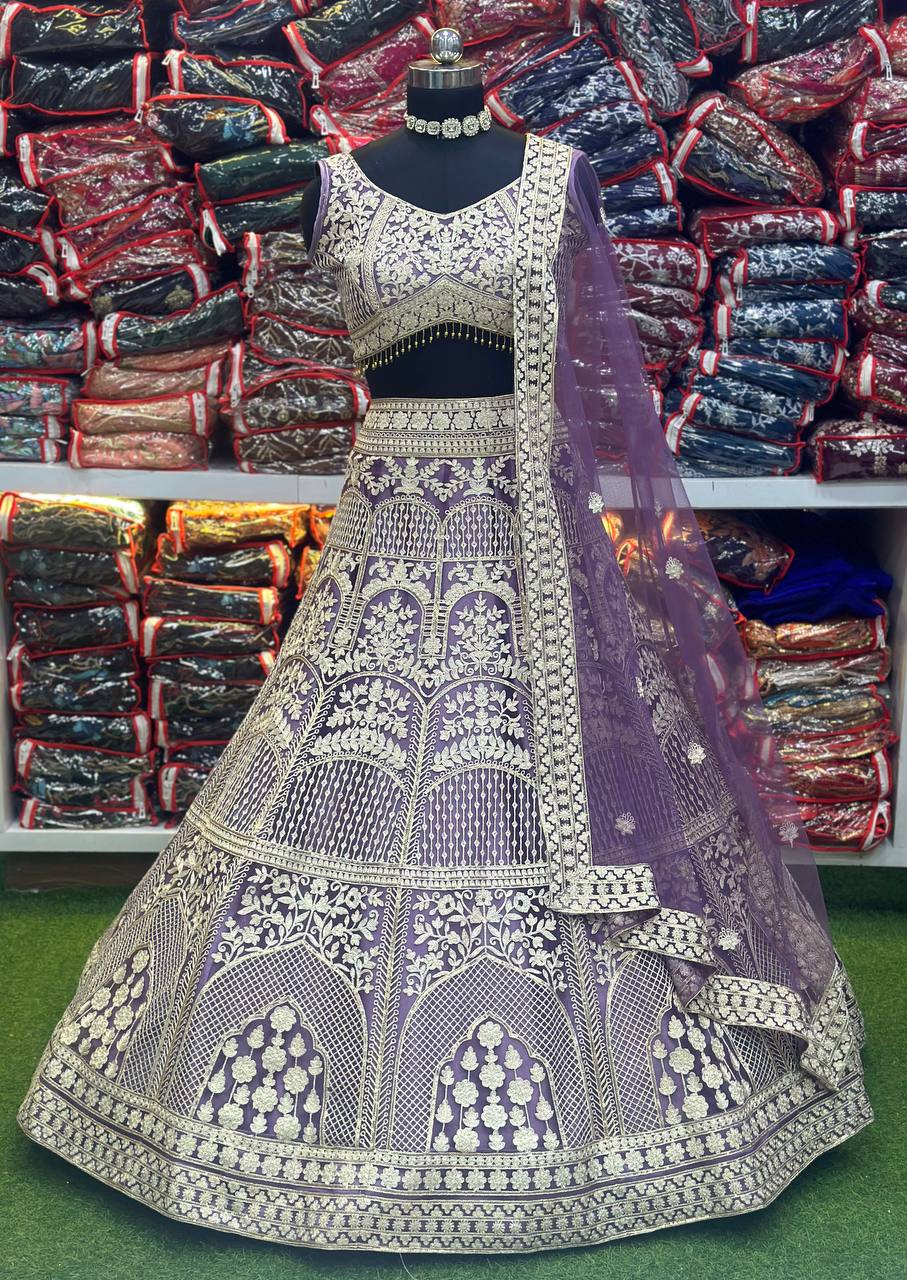 Light Purple Heavy Work Semi Stitched Lehenga Choli For Wedding