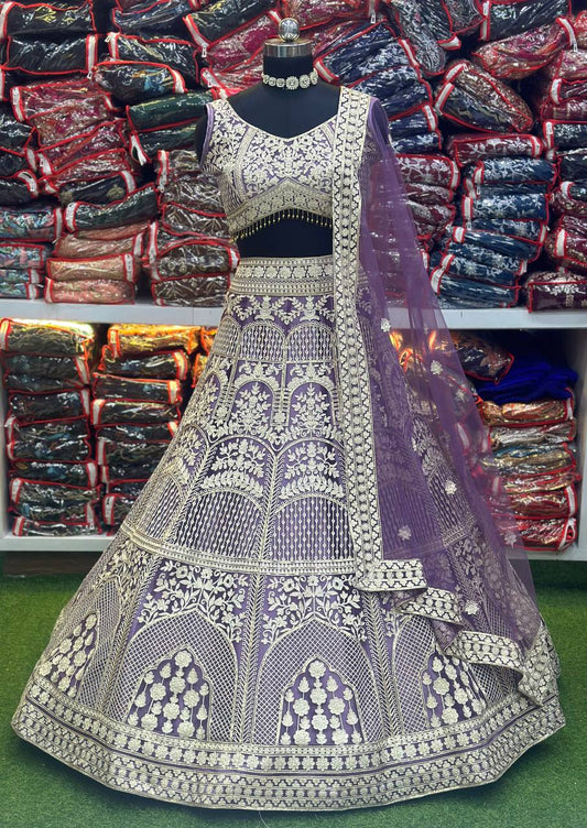 Light Purple Heavy Work Semi Stitched Lehenga Choli For Wedding