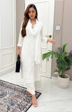 Load image into Gallery viewer, White Cotton Thread Work Maslin Kurta Plazo Set
