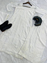 Load image into Gallery viewer, White Cotton Thread Work Maslin Kurta Plazo Set
