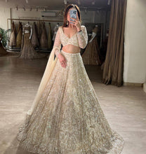 Load image into Gallery viewer, Off White Georgette Sequence Work CanCan Lehenga Choli
