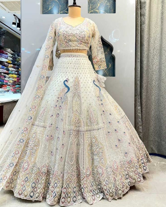 White Color Soft Net Sequence Work Lehenga Choli