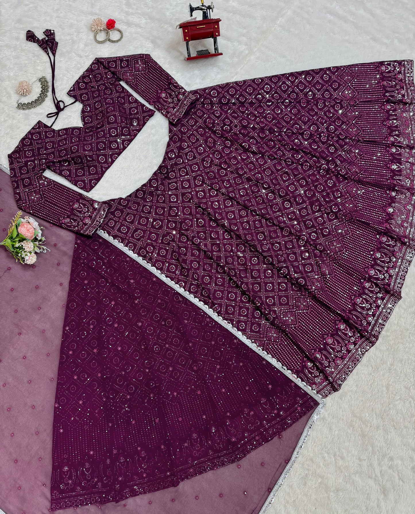 Wine Color Designer Lehenga Choli