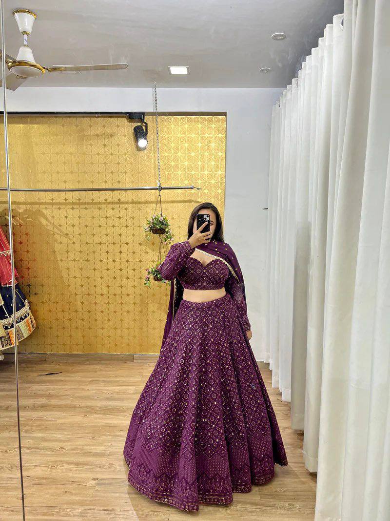 Wine Color Georgette Wedding Wear Lehenga Choli