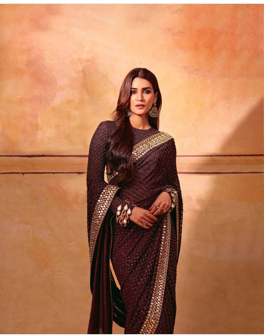 Wine Color Georgette Heavy Border Work Saree