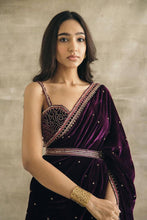 Load image into Gallery viewer, Wine color Velvet Coding Sequence Work Saree with Fabric Form Blouse
