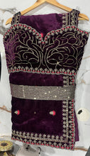 Load image into Gallery viewer, Wine color Velvet Coding Sequence Work Saree with Fabric Form Blouse
