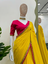 Load image into Gallery viewer, Yellow Color Mul Cotton Stuff Fancy Lace With Heavy Latkan Pallu Saree
