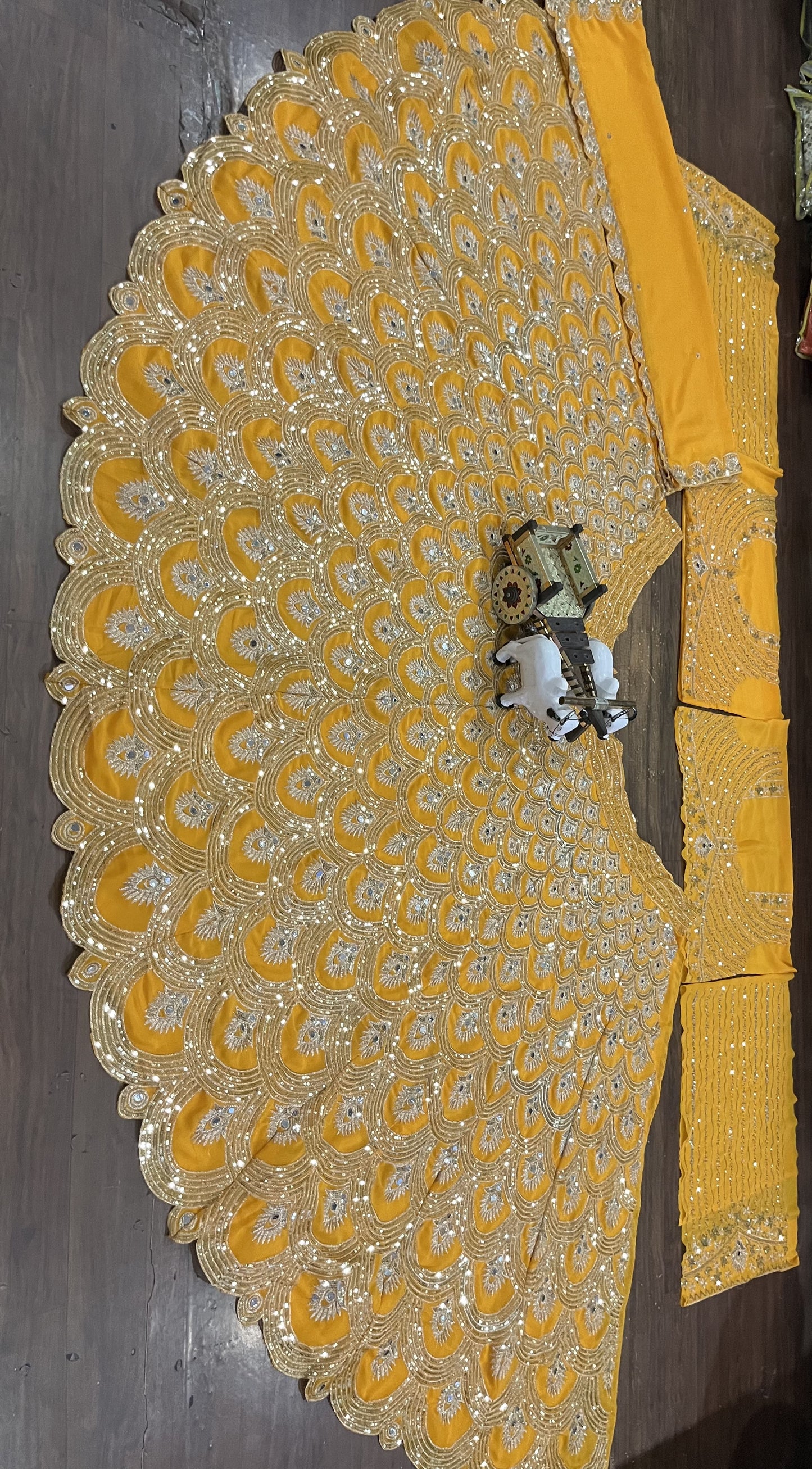 Real Mirror Work Yellow Color Georgette Semi Stitched Lehenga Choli