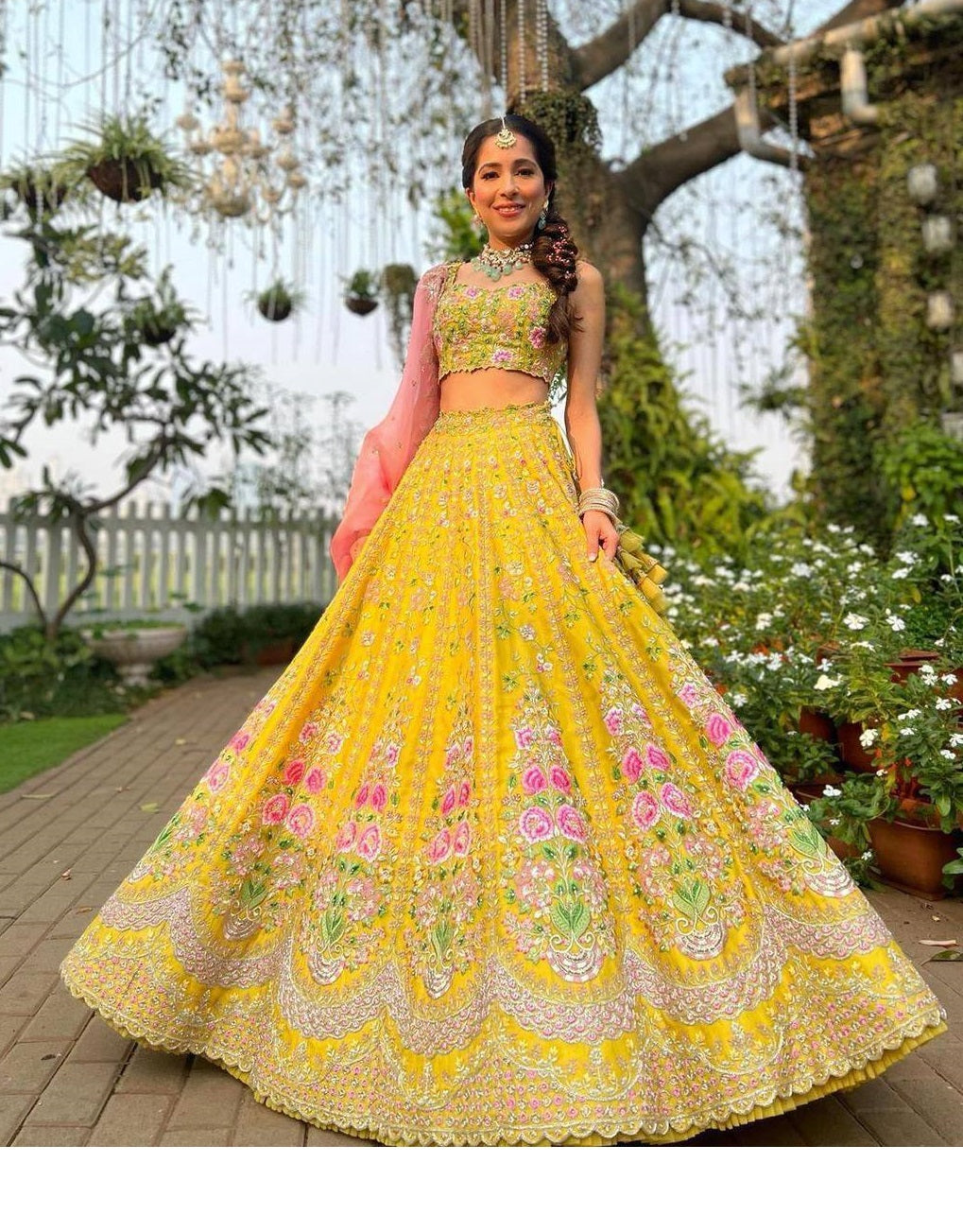 Mehndi Wear Satin Silk Semi Stitched Lehenga Choli