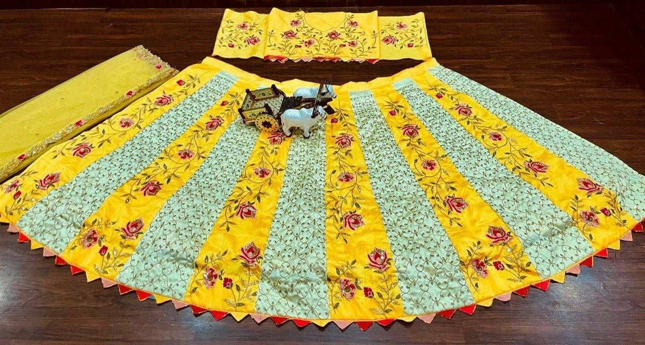 Lovely Yellow Color Silk Semi Stitched Lehegna Choli