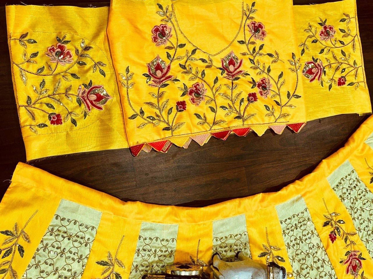 Lovely Yellow Color Silk Semi Stitched Lehegna Choli