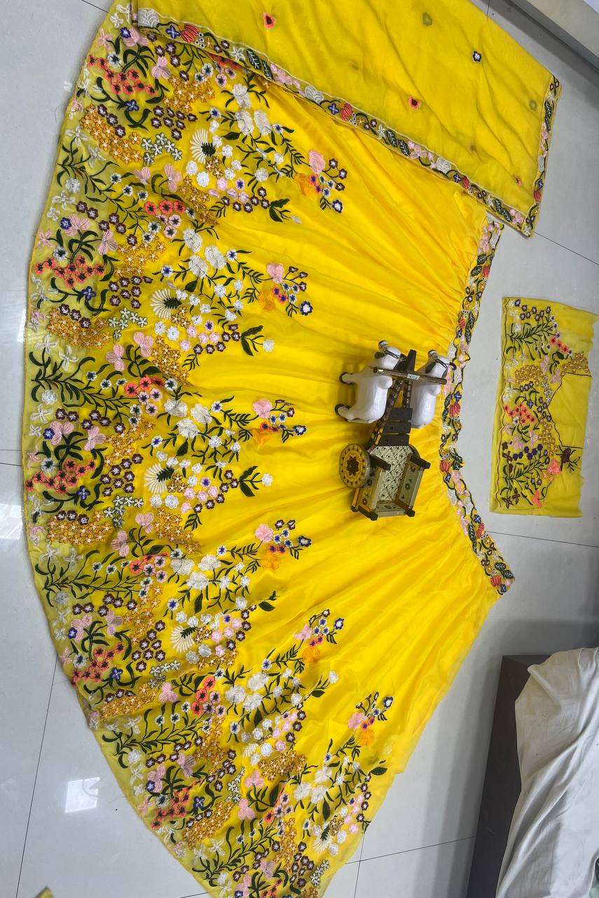 Yellow Organza Silk Lehenga Choli