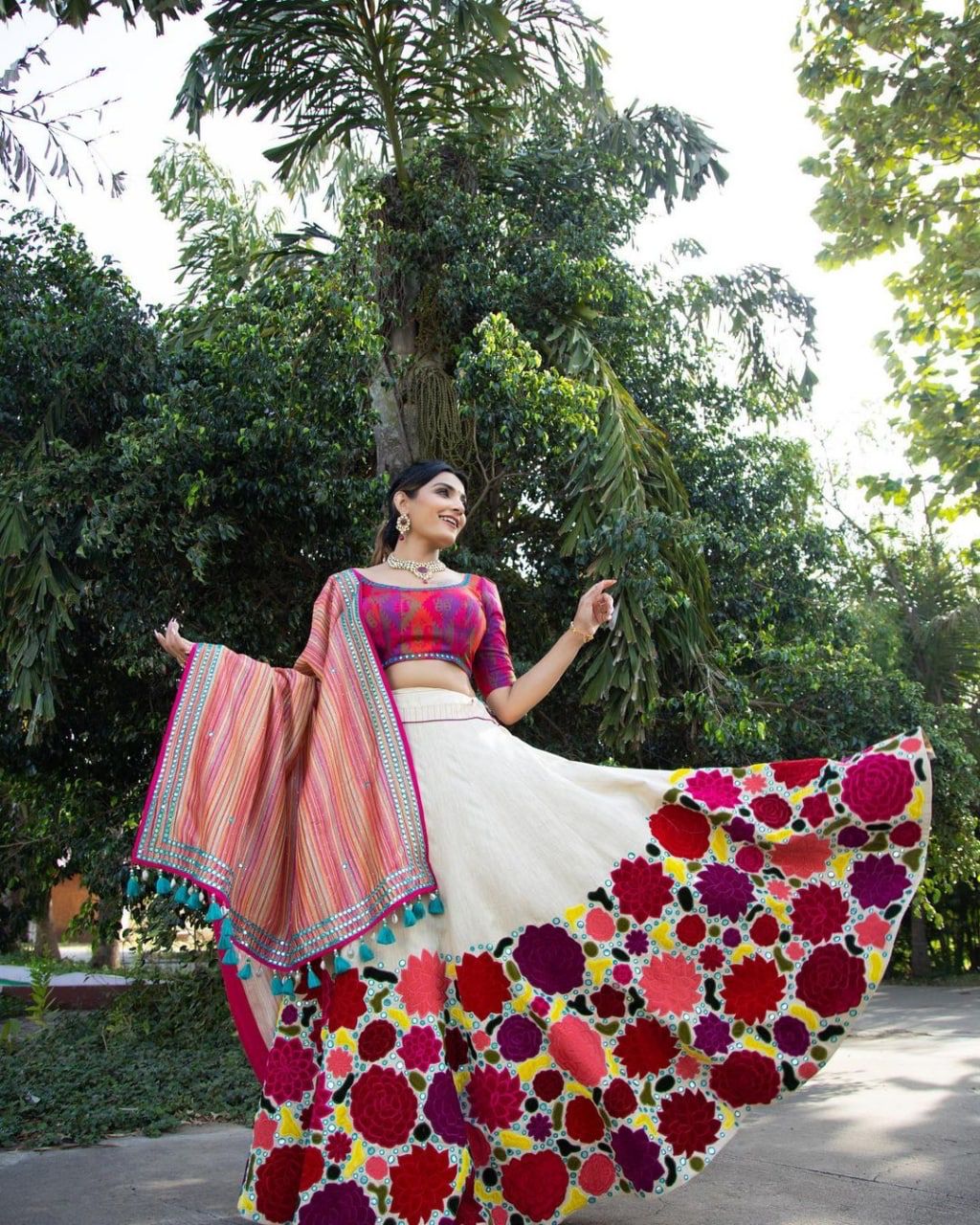 New Fabulous Heavy Slub Cotton Chain Stiched Worked Semi Stiched Lehanga Choli With Georgette  Sequnce Fourside Embroidery Worked Lace Border Duppata