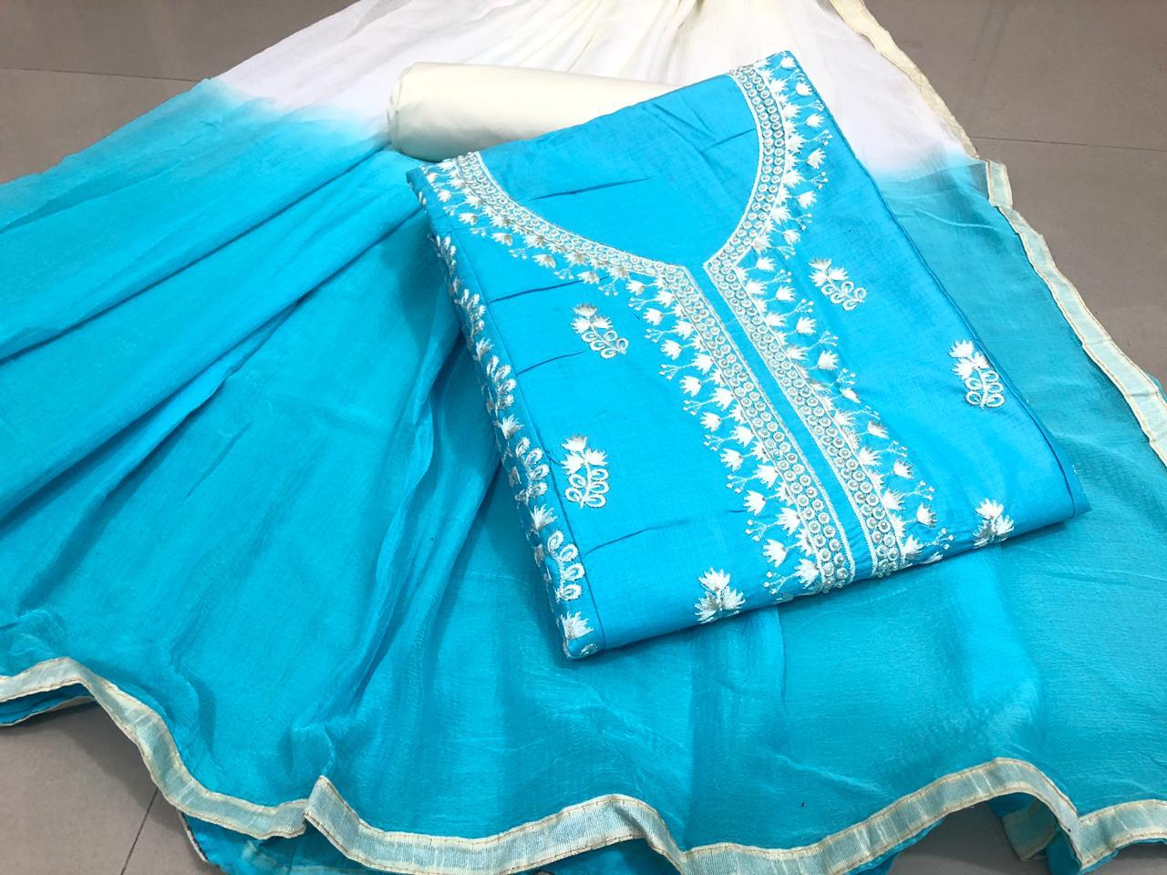 Blue And Whit Dress Material