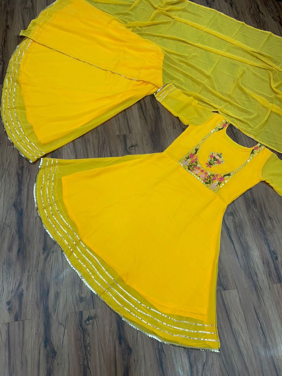 Amazing Georgette Embroidary Worked Top With Full Stiched Skirt With Elastic And Duppata