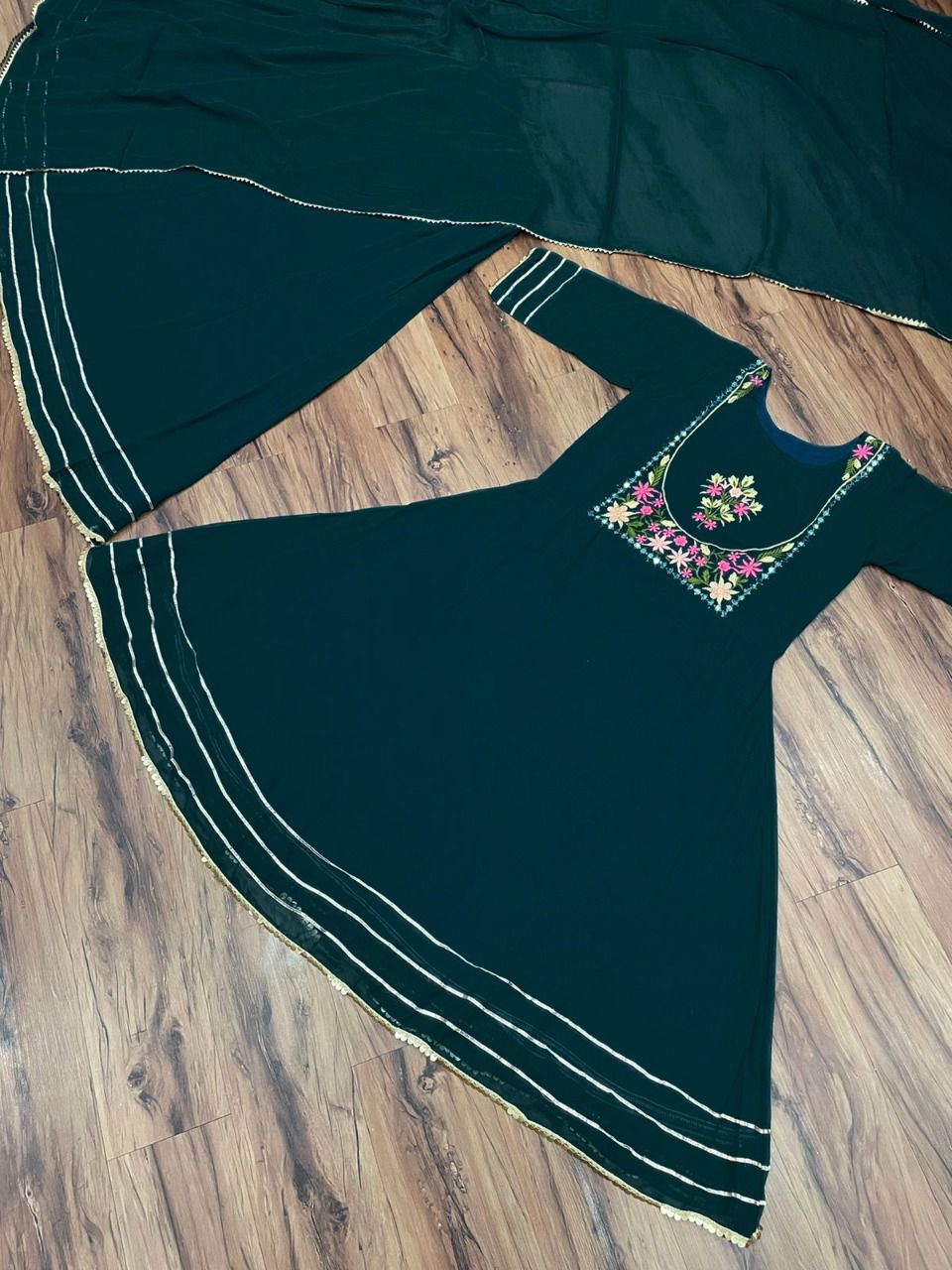 Amazing Georgette Embroidary Worked Top With Full Stiched Skirt With Elastic And Duppata