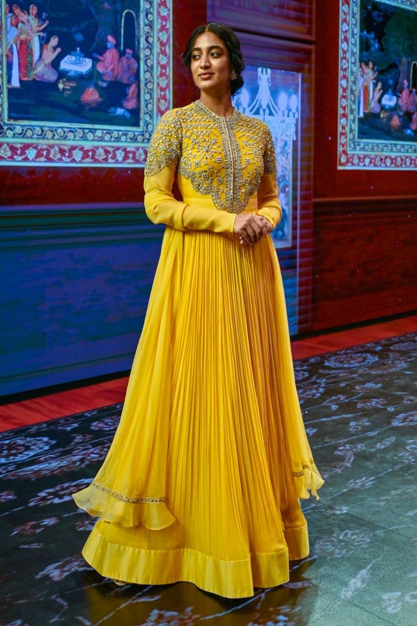 Party Wear Georgette Thred And Sequence Worked Gown With Crep Pent And Georgette Duppata 18