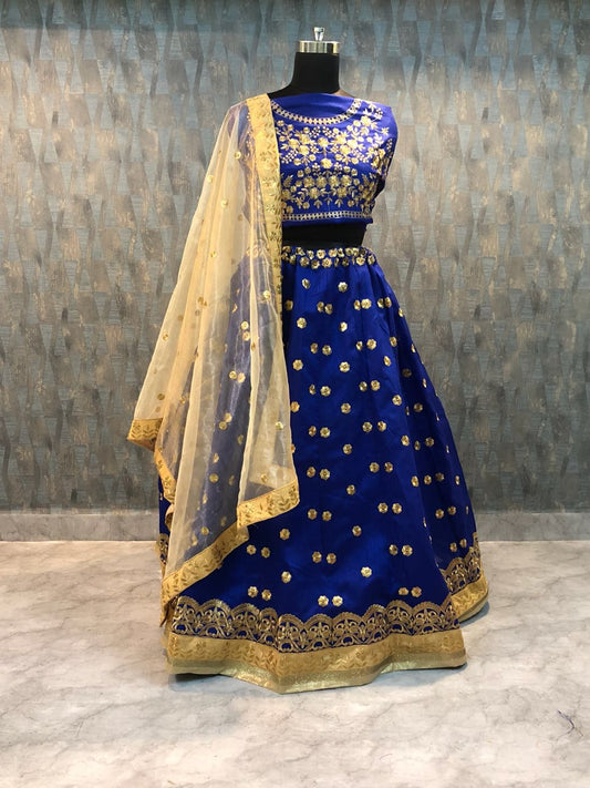 Blue Color Taffeta Silk Lehenga Choli For Women