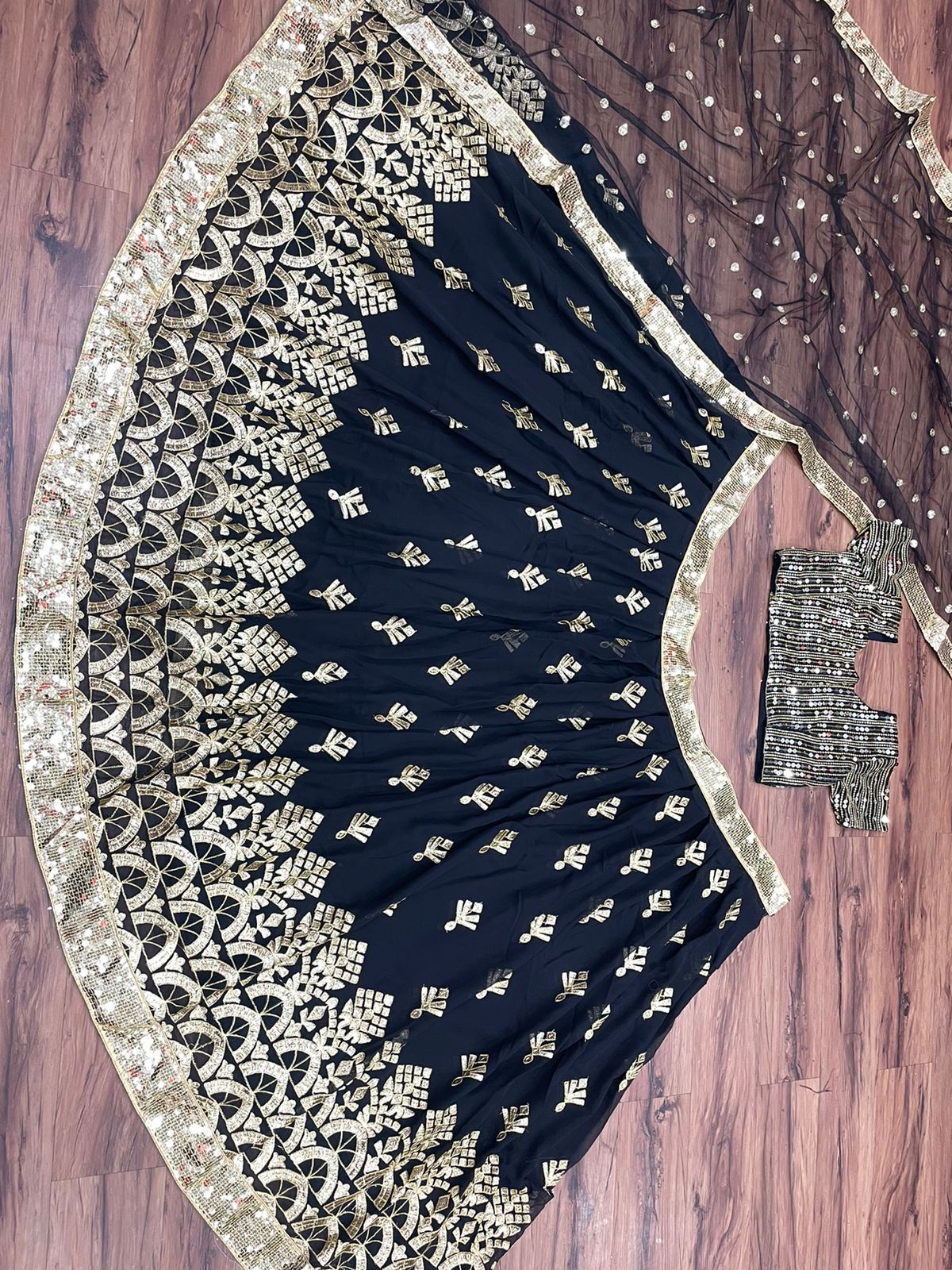 New Jari Thred Embroidary Worked Georgette Semi Stiched Lehanga Choli Collection With Four Side Lace Border Designer Duppata