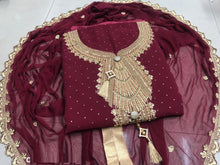 Load image into Gallery viewer, Function Wear Maroon Georgette Embroidered Heavy Dress Material
