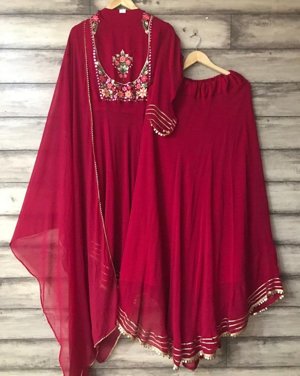 Amazing Georgette Embroidary Worked Top With Full Stiched Skirt With Elastic And Duppata
