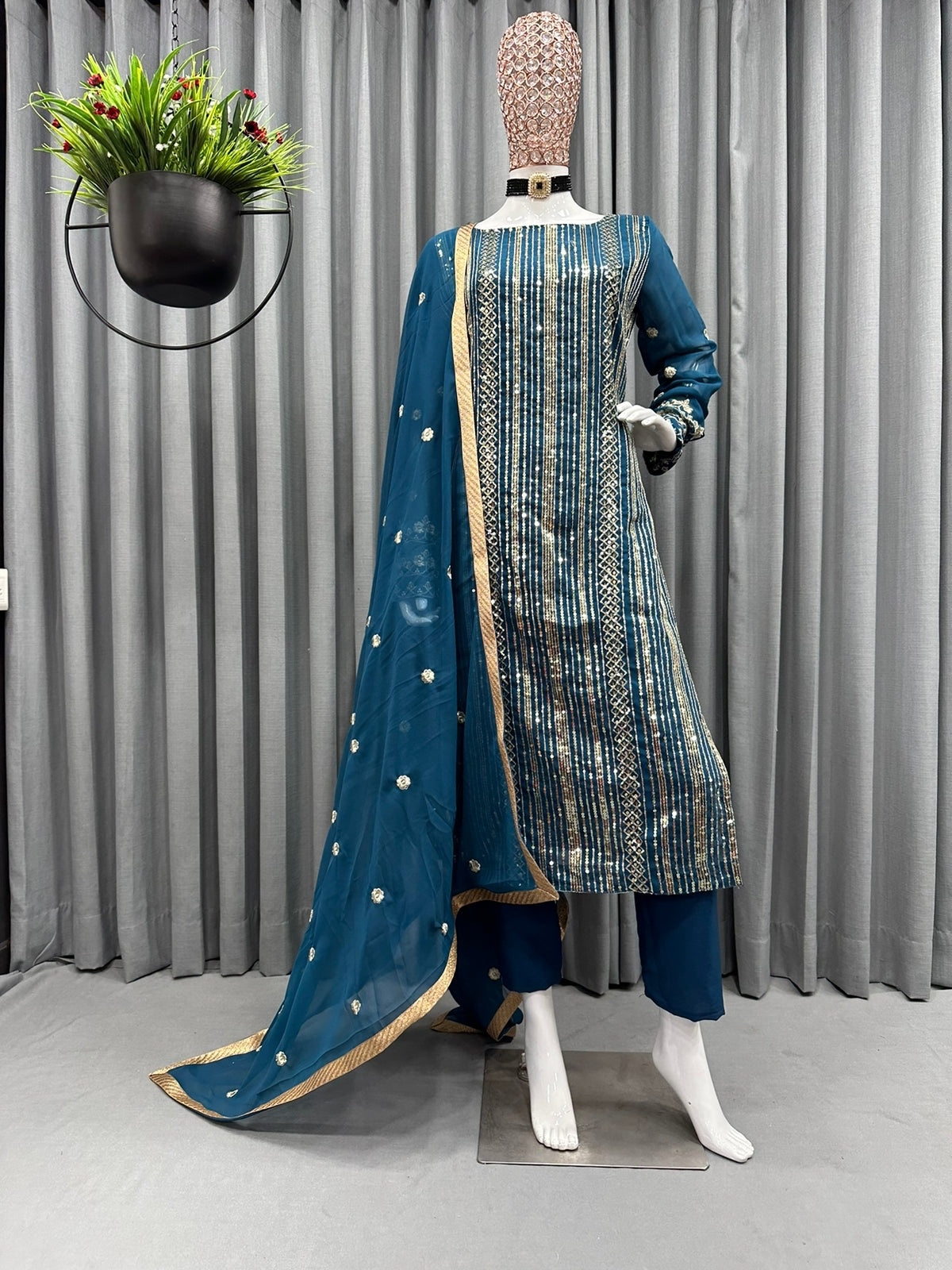 Fancy Faux Georgette Readymade  Suit with Dupatta For Girls