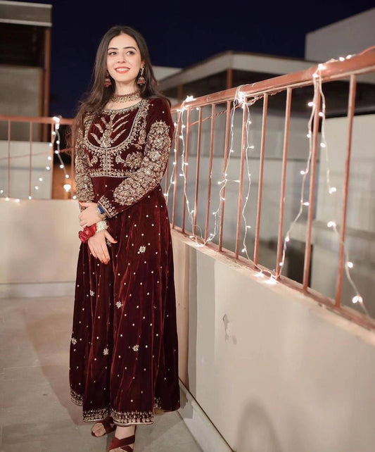 Ready to wear Gown type 3 Piece Viscose Velvet Suit