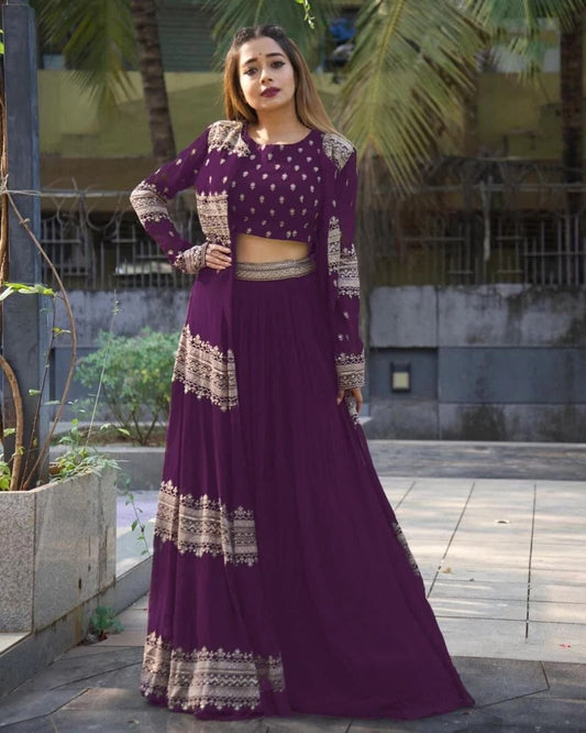 Jacket Style Georgette Embroidered Semi Stitched Lehenga Choli