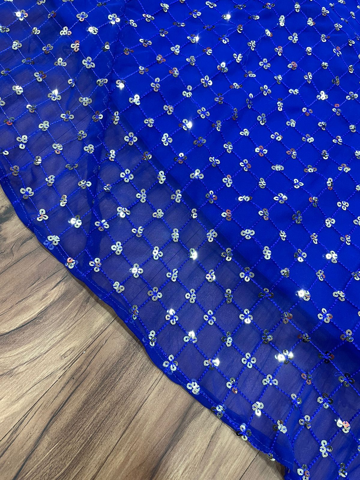 New Festival Wear Royal Blue Colour Georgette Semi Stiched Embroidary And Sequence Worked Lehanga Choli Collection With Soft Net Duppata