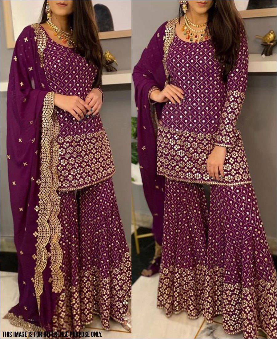 Gracefu Function Wear Wine Color Georgette Sequence Work Beautiful Sharara